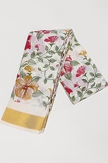 Women Onam Special Kerala Kasavu Cotton Saree With Rich Pallu And Running Blouse Piece (Saree 5.5 Meter, Blouse 0.8 Meter), White