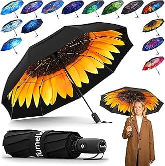 TUMELLA Unbreakable Windproof Travel Umbrella (Light, Beautiful & Superior), 2023 Ultra-Flex Tech, Compact, Small, Portable, Automatic, Strong, Durable, Premium Grip, Vibrant Designs, Folding Umbrella