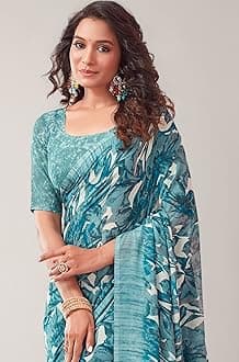 Women's Floral Printed Georgette Saree with Unstitched Blouse Piece