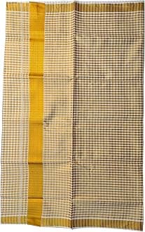 Women's Kerala Traditional Cotton Gold Jari Checked Kasavu Saree with Running Blouse