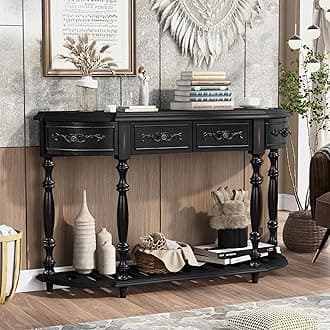 Knocbel 52in Sofa Console Table with 4 Storage Drawers and Bottom Slatted Shelf, Entry Hallway Foyer Long Table with Legs, 130lbs Weight Capacity (Antique Black)