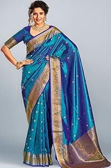 Womens Kanjivaram Silk Saree with Zari Woven Saree With Blouse Piece