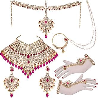 Lucky Jewellery Designer Gold Plated Dulhan Choker Bridal Set for Girls & Women (2475-L1ZS-KD124-Parent), Non-Precious Metal, Cubic Zirconia
