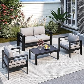 Solaste Aluminum Patio Furniture Set for All Weather, Oversized Metal Outdoor Furniture Set with 27.5" Deep Seating and 3.2" WIde Armrest, Outdoor Patio Conversation Sets with 10’’ Back Suport Cushion