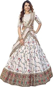 Divine International Trading Co Women's Silk Embroidered Semi-Stitched Lehenga Choli with Dupatta