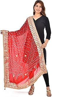 PK HUB Women's Silk Jaipuri Rajasthani Bandhani Bandhej Heavy Dupatta with Gota Work and Latkan