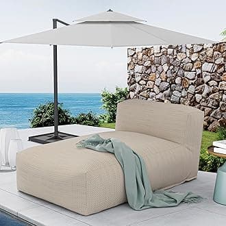 Dineli Chaise Lounge Chair Outdoor Bed Lounger Outdoor Couch Sofa for Pool Comfy Patio Furniture Foam Filling Bean Bed Chair Lazy Sofa for Outside, Water-Resistant Sunbed (Light Orange, 59'' Length)