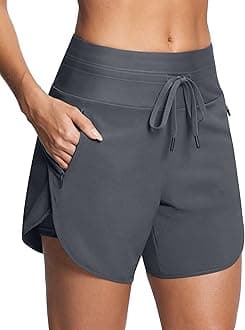 Womens 5.5" Swim Shorts High Waisted Board Shorts with Pockets Quick Dry UPF 50+ Beach Shorts with Liner