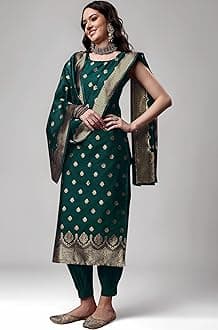 EthnicJunction Women's Embellished Woven Banarasi Silk Straight Sleeveless Kurta Pant with Dupatta Set | Wedding Kurta Set | Ethnic Set