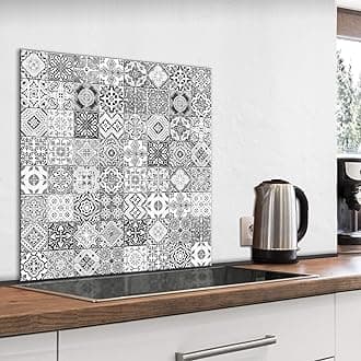 murando Glass Splashback for Kitchen Backsplash Cooker Protector Tempered Glass Decorative Wall Art Panel Heat Resistant Graphic 60x60 cm / 24"x24" Tiles Mosaic f-B-0288-aq-a