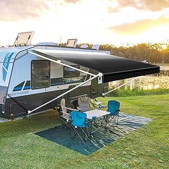 YESCAMP Manual RV Awning Complete Kit Retractable Camper Awning for RV or Trailers RV Roll Out Awning for Camper or 5th Wheel,Travel Trailers,Toy Haulers,Motohome(15Ft,White Frame,Black Fade)