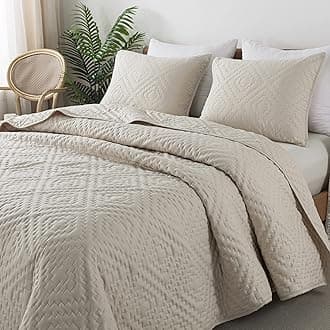 R.SHARE Beige Cream Tan Twin Size Quilt Bedding Sets with Pillow Sham, Boho Lightweight Soft Bedspread Coverlet, Quilted Blanket Thin Comforter Bed Cover for All Season, 2 Pieces, 68x90 inches