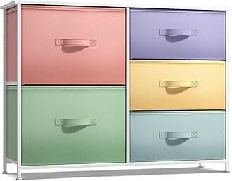 Kids Dresser with 5 Drawers - Storage Chest Organizer Unit with Steel Frame, Wood Top & Handles, Tie-dye Fabric Bins for Clothes - Wide Furniture for Bedroom Hallway Kids Room Nursery & Closet