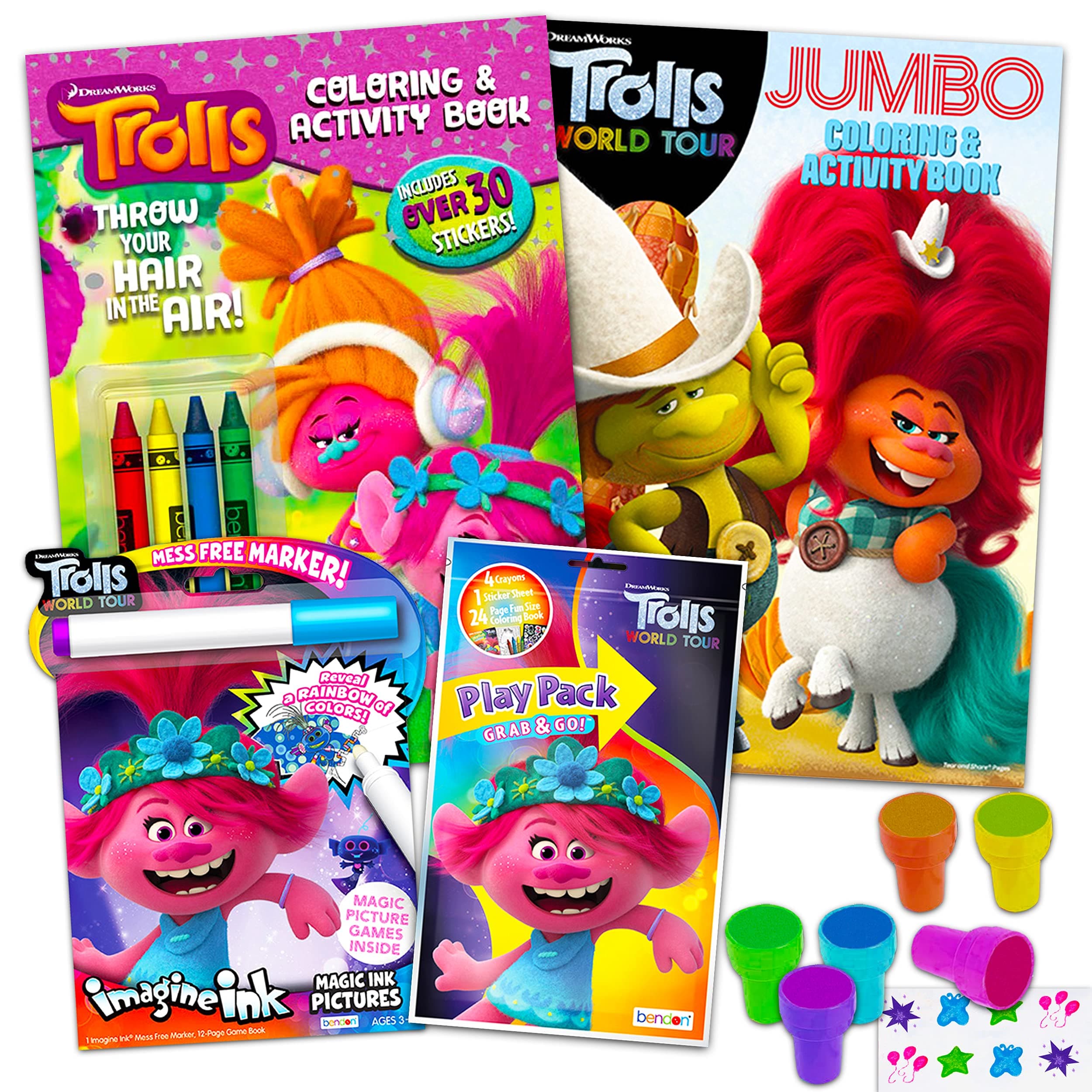 Trolls World TourDreamWorks Coloring and Activity Set Ultimate Bundle ~ Activity Book, Mess-Free Coloring Books, Stickers, and Stampers ( Party Supplies)