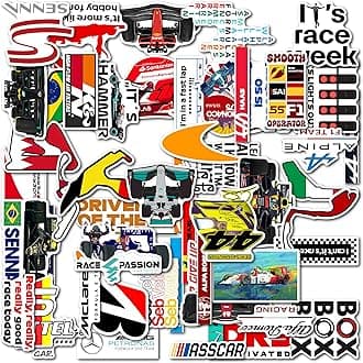 WallDesign Ultimate F1 Racing Sticker Set Collection of 62 - Mobile, Laptop, Accessories, Gifting - Durable, Laminated, Quality Printed Vinyl for True Racing Fans, self-adhesive, 2 inch