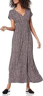 Women's V Neck Short Sleeve Waisted Maxi Dress (Available in Plus Size)