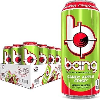 Bang Candy Apple Crisp Energy Drink, 0 Calories, Sugar Free with Super Creatine, 16 Fl Oz (Pack of 12)