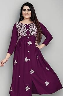 Women's Rayon Flared Embroidery Kurti Under 599 Designer Attractive Look Women's Kurta