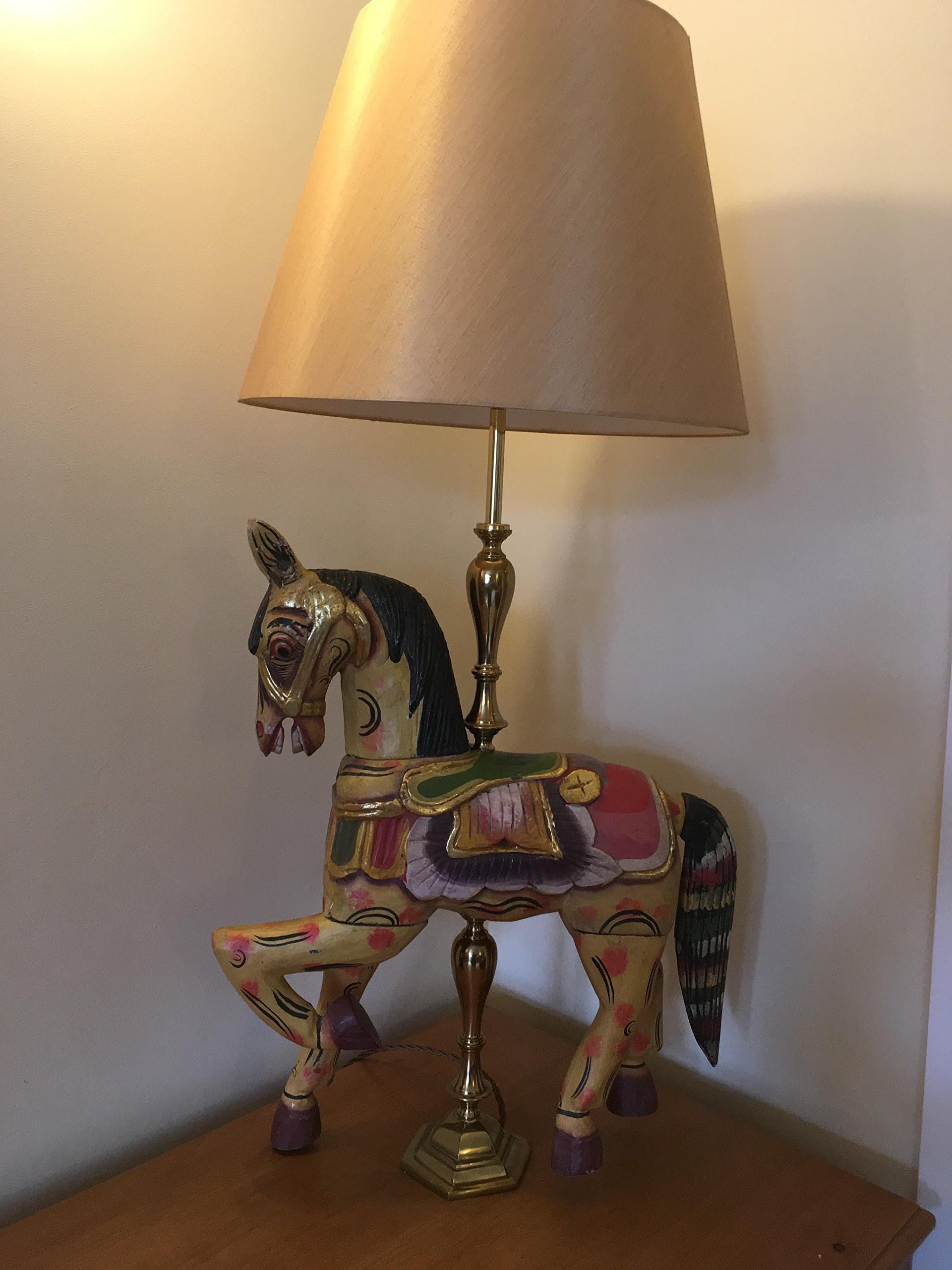 Vintage Polychromed Horse Lamp