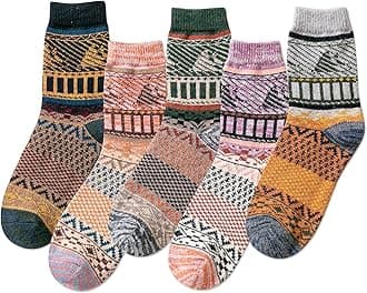 IIG 3-6 Pairs Men Dress Cotton Socks Funky Colorful Pattern Wool Crew Socks