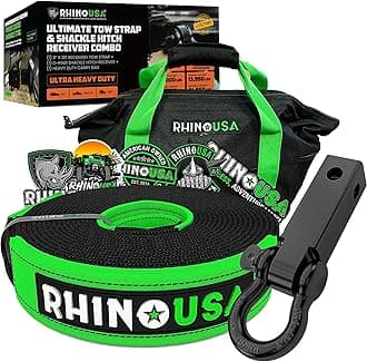 Rhino USA Heavy-Duty Recovery Gear Combos Off-Road Truck Vehicle Recovery, Best Offroad Towing Accessories (30' Strap + Shackle Hitch)