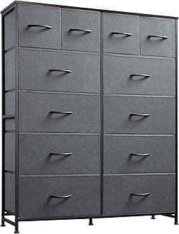WLIVETall Dresser for Bedroom with 12 Drawers, Chests of Drawers, Fabric Dressers for Bedroom, Closet, Fabric Storage Dresser with Storage Drawers, Steel Frame, Wood Top, Dark Grey