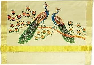 YETTALANWomen's Mural Printed Kerala Gold Tissue Saree with Running Blouse