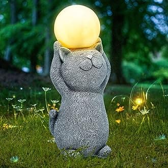 Solar Garden Decor Cat Moon Outdoor Statue and Figurine Lights, Outdoor Patio Sculpture Decor LED Light Gifts for Mom or Daughter, Garden Statues Birthday Gifts for Women Home and Yard with Solar Lamp
