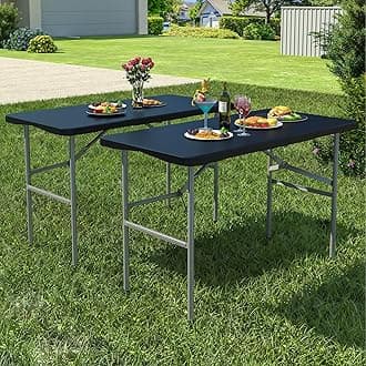 2 Pack Foldable Table 4ft, Plastic Folding Table, Portable Heavy Duty Dining Tables with Lock Function & Carrying Handle, Outdoor Indoor Foldable White Tables for Camping Party Picnic, Black