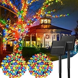 Minetom Solar Christmas Lights Outdoor - 2 Pack Total 144FT 400 LED Christmas String Lights with 8 Lighting Modes, IP65 Waterproof Solar String Lights for Outside Tree Xmas Party, Multicolor