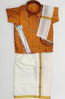 Kanchipuram silk with lining Dhoti And Accessories For Boys Traditional Dress Short Sleeve Shirts