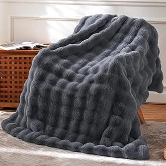 BENVWE Faux Fur Throw Blanket Fleece Bubble Blanket, Soft,Cozy and Thick Blanket Plush Fluffy Blanket for Couch Chair Bed 51x63 Inches Graphite Gray