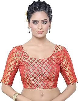 Women's Brocade Elbow Length Sleeves Saree Blouse