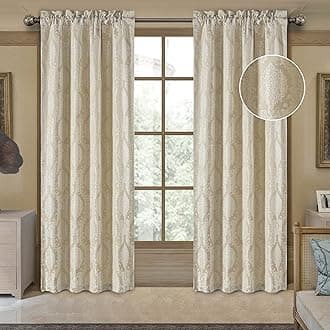 Loom and Mill Luxury Jacquard Curtains for Bedroom, Beige Damask Curtains 2 Panels with Tiebacks, Elegant Window Curtain for Living Room Holiday Banquet Decor(52”Wx 84”L, 2 Panels)