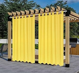 Polyester 300GSM Fabric Waterproof Rain & Sun Blockage Curtains(Yellow 4.5 X 4.5 Feet,Piece of 1) with Top Style Loop Used for Door,Balcony,Outdoor & Indoor Area