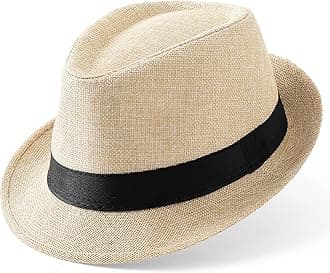BABEYOND Straw Trilby Fedora Hat for Men-1920s Felt Panama Hat Short Brim Summer Cap with Ribbon