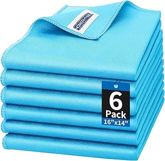 HOMERHYME Microfiber Glass Cleaning Cloth, 6 Pack Window Glass Cleaning Rags, Reusable Lint-Free Streak Free Polishing Cloth Wipes for Stainless Steel, Eyeglasses, Mirrors, Screens & Lenses,16"x14"