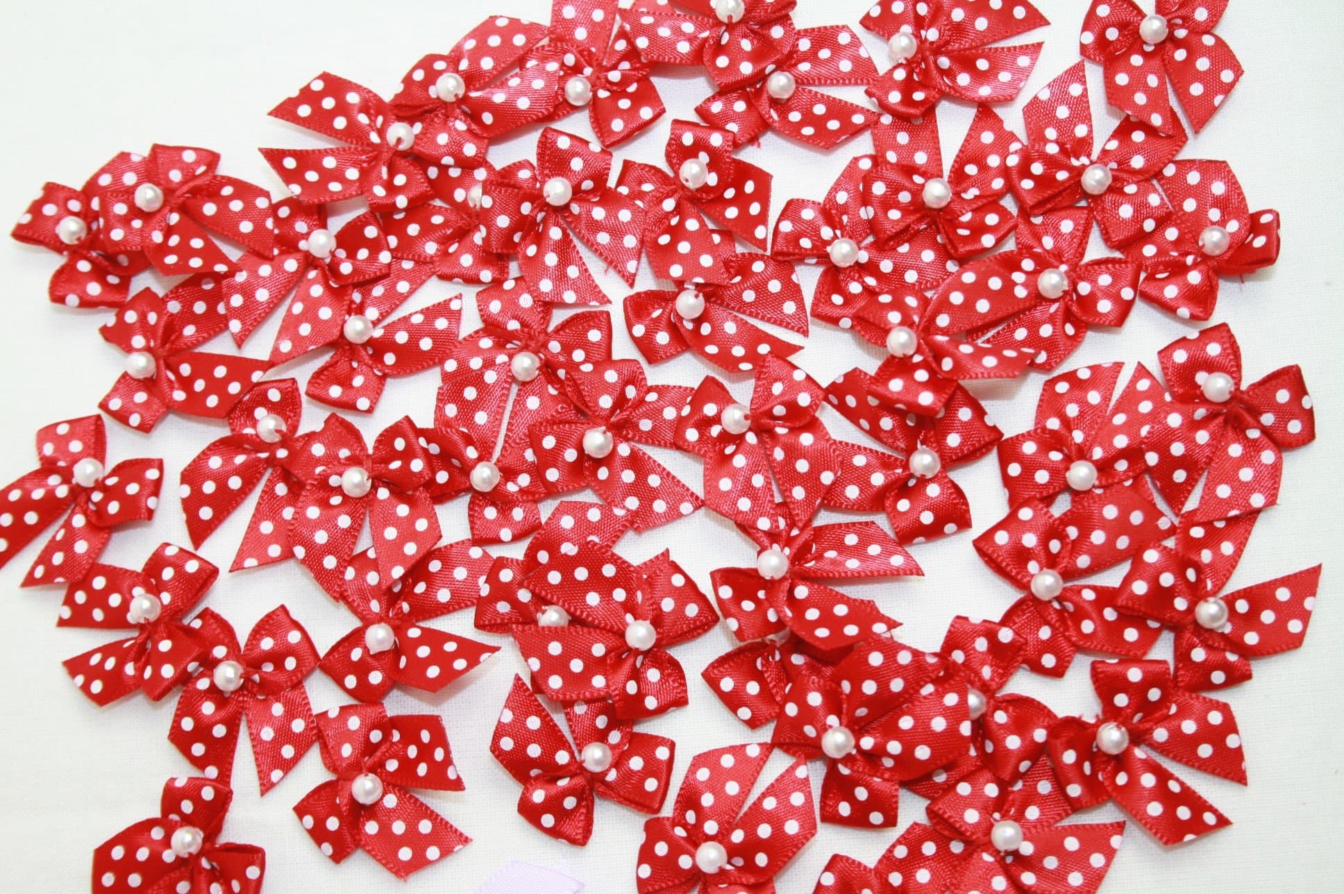 9mm Mini Polka Dot Red Ribbon Bow x 100