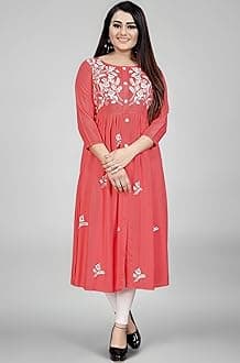 Women's Rayon Flared Embroidery Kurti Under 599 Designer Attractive Look Women's Kurta