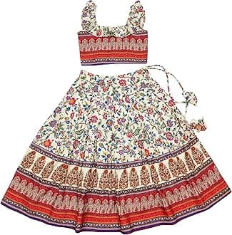 E-Sqare Kids Girls Multicolour Bandhani Print Lehenga Choli Set | Ethnic Wear Dress | Readymade Clothing Set | 2 to 8 Years