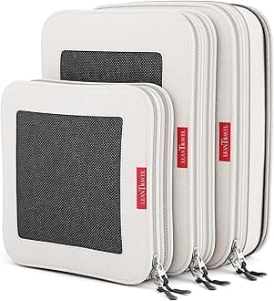 Compression Packing Cubes for Travel Organizers with Double Zipper, LeanTravel (3-Pack (2L+1M), Sand)