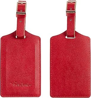 TravelamboLuggage Tag Faux Leather for Suitcase Women Kids Funny Cute, Deep Red