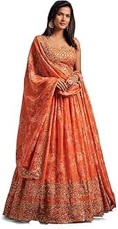 Women's Organza Floral White Semi-Stitched Lehenga Choli (7611-Wedding-Floral-Lehenga-Latest, White)