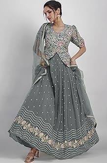 Miss Ethnik Sophisticated Grey Embroidered Lehenga Choli Set (ME-1172)