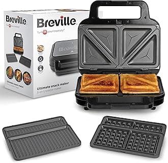 3-in-1 Ultimate Snack Maker | Deep Fill Toastie Maker, Waffle Maker & Panini Press | Removable Non-Stick Plates | Black & Stainless Steel [VST098] | UK Plug