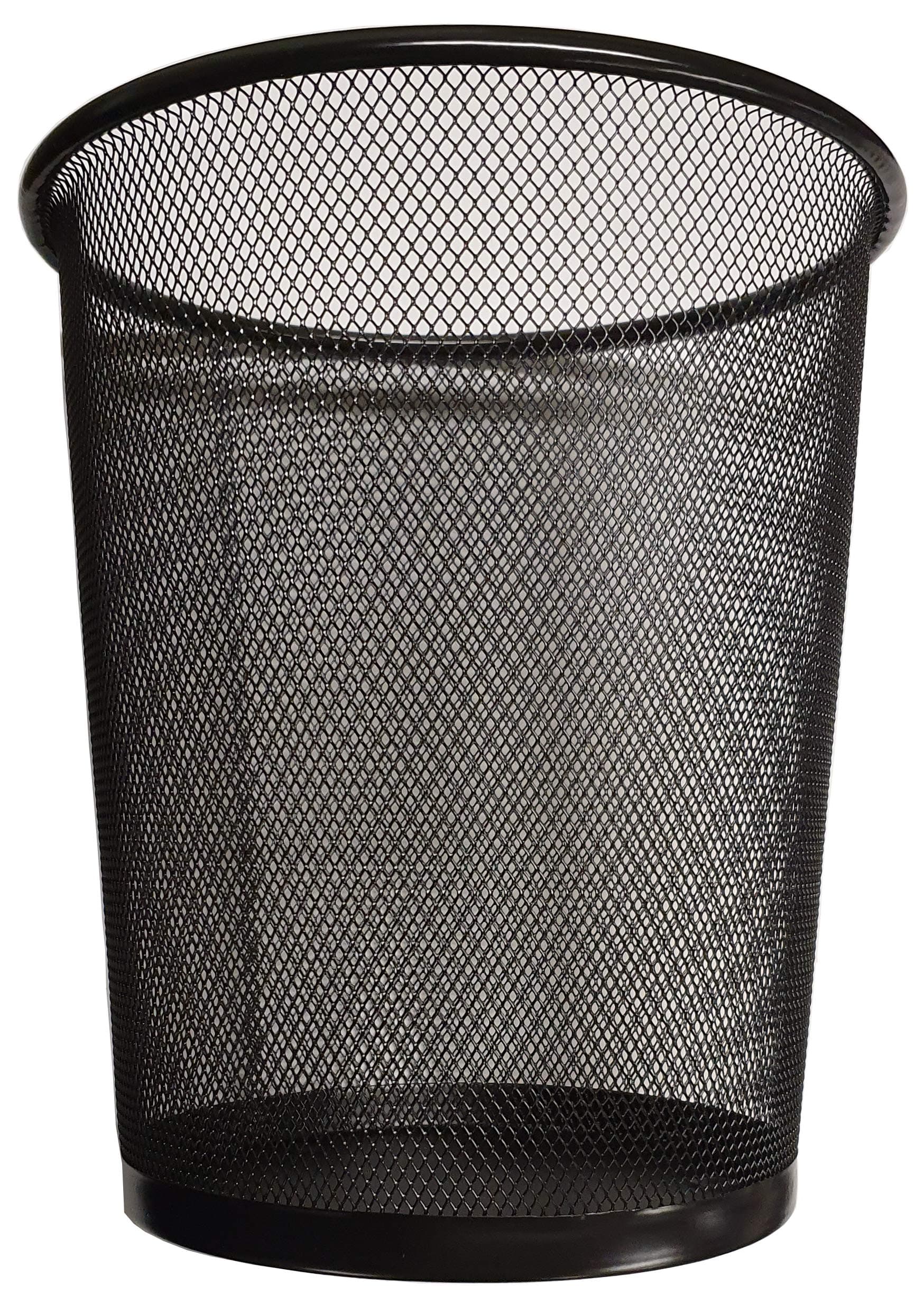 Round Trash Can Bin - 1 Pack Black Non-Slip Mesh Bins Waste Paper Bin Sturdy Metal Bin Indoor Waste Bin for Home Bedroom Office Bathroom Living Room & Kitchen (Black)