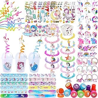 220Pcs Unicorn party favors, Unicorn party supplies for kids, Unicorn Theme Birthday party decoration party favors Pack with Unicorn bracelet, Tattoos for Unicorn goodies bag Fillers Carnival Prizes,
