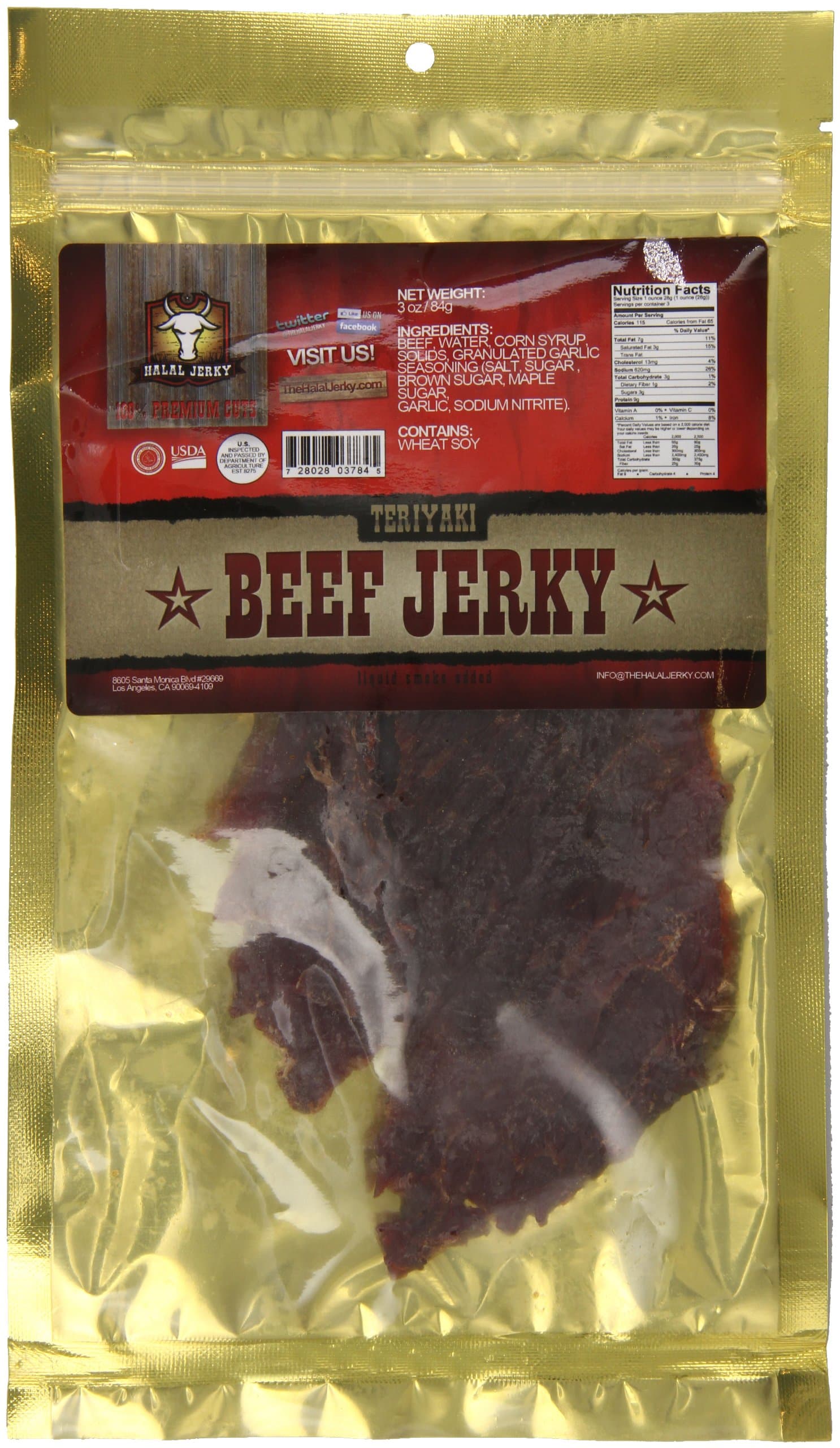 Halal Jerky Teriyaki Beef Jerky, 3 Ounce