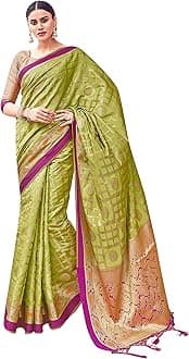Sarees For Women Banarasi Art Silk Woven Saree || Ethnic Indian Wedding Gift Sari with Unstitched Blouse
