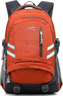 ProEtrade Backpack Bookbag for School College Student Sturdy Travel Business Laptop Compartment with USB Charging Port Luggage Chest Straps Night Light Reflective (Orange)